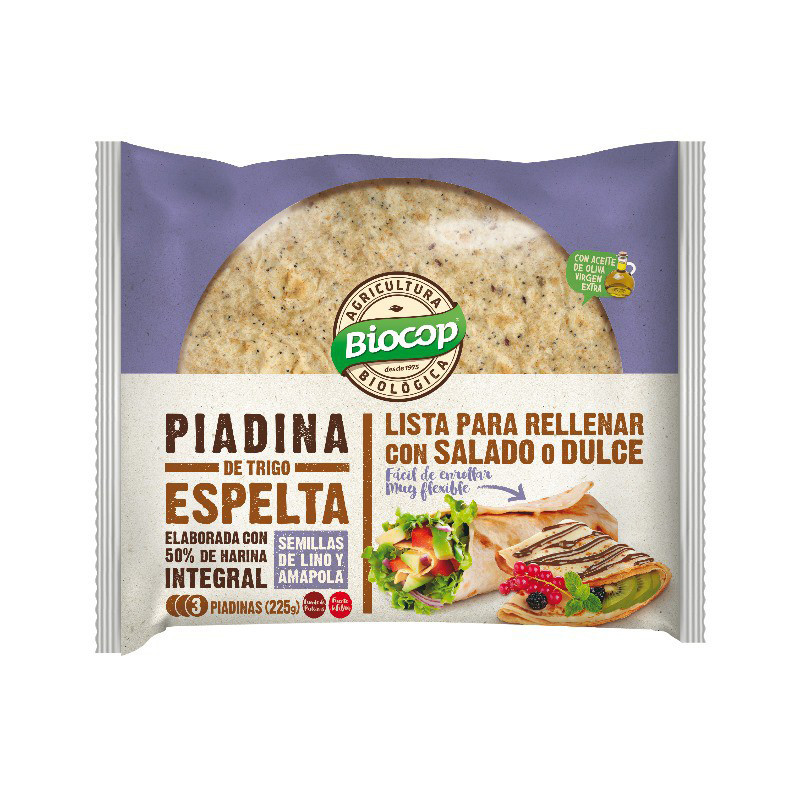 Piadina de Eseplta con semillas BIO (3x75g) 225g Biocop